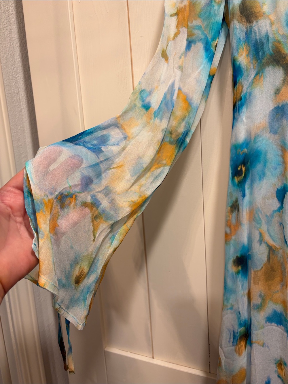Sky Blue Floral Ruffled V-Neck Maxi Dress - Picture 4 of 6